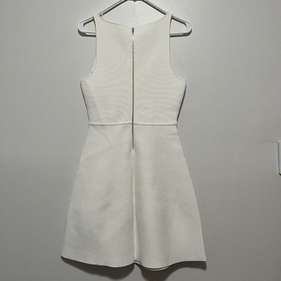 Scanlan Theodore Cream Crepe Knit Sleeveless A-Line High Neck Dress Size Small - Picture 9 of 11